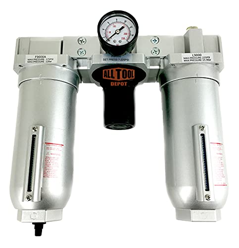 3/4" NPT SUPER DUTY Compressed Air In Line Filter Regulator Lubricator Oiler Combo, Metal Bowl, 5 Micron Element, Adjustable From 7 to 175 PSI (AUTO DRAIN) - color: 155 Cfm, 175 Psi (Auto Drain), size: 3/4" NPT