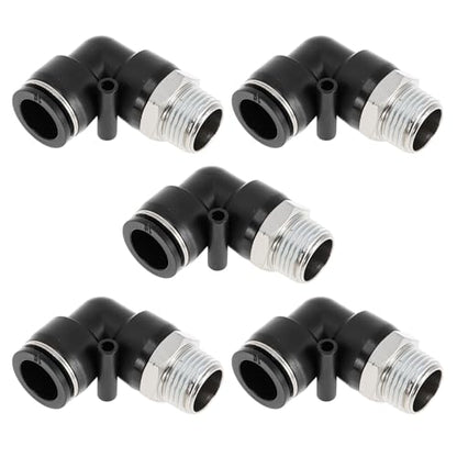 Push to Connect Air Fittings 5/8" 90 Degree Air Line Quick Joint Plastic Nickel-plated Copper 1/2"NPT 5 Pcs Black Silver Tone - color: Black, Silver Tone