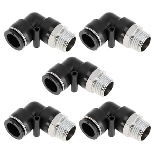 Push to Connect Air Fittings 5/8" 90 Degree Air Line Quick Joint Plastic Nickel-plated Copper 1/2"NPT 5 Pcs Black Silver Tone - color: Black, Silver Tone
