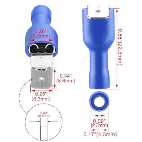 Heschen Piggyback Spade Crimp Terminals 16-14 AWG Blue 25 Pcs - color: Blue 25PCS