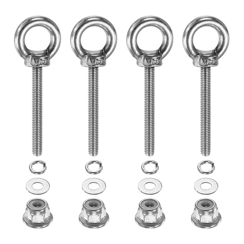 PATIKIL M3 x 25mm Shoulder Eye Bolt, 4 Pcs 304 Stainless Steel Lifting Ring Threaded Eye Bolt with Flange Lock Nuts Spring and Flat Washers for Hanging Tie Down Straps Outdoor Indoor - size: M3 x 25mm