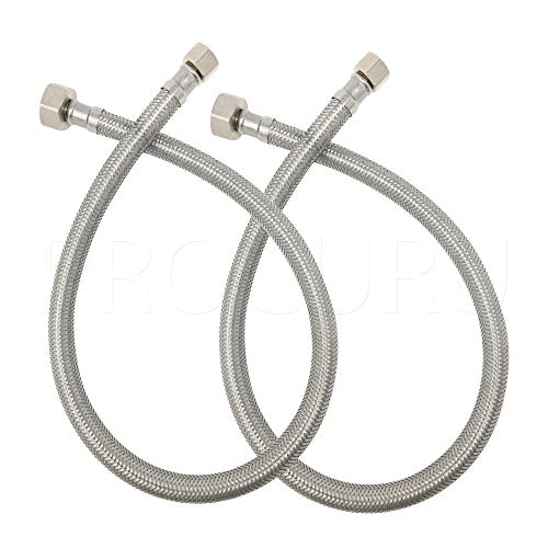 [2-Pack] PROCURU 24-Inch (2Ft) x 3/8" Comp x 1/2" FIP Faucet Hose Connector, Braided Stainless Steel Supply Line, Certified Safe (9SF24-2P) - size: 24 Inch