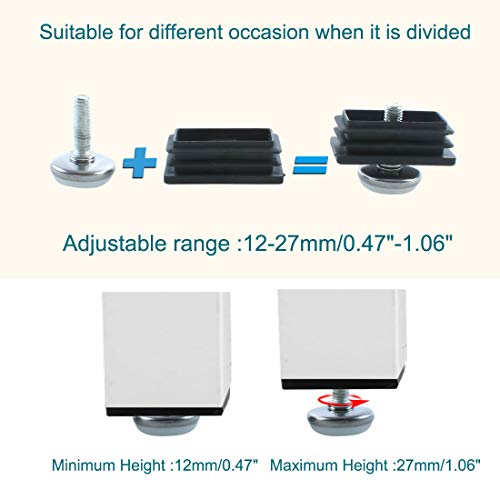 uxcell Adjustable Leveling Feet 25 x 50mm Rectangle Inserts Furniture Glide 8 Sets