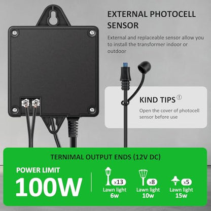 100W Low Voltage Landscape Lighting Transformer 12V DC with Timer Photocell