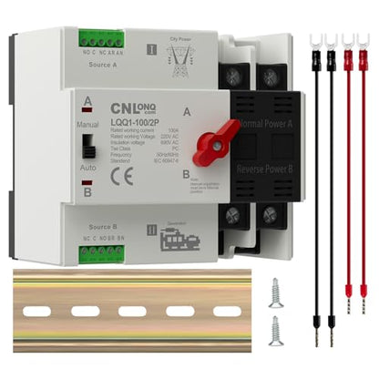 AC220V/240V 100Amp Automatic/Manual Transfer Switch 2P 50/60Hz, 2Poles Mini ATS Auto Dual Power Switch Automatic Changeover Fast Transfer for Home Generator, Soalr, Rv and Lv Power - size: 2P 100A 220V