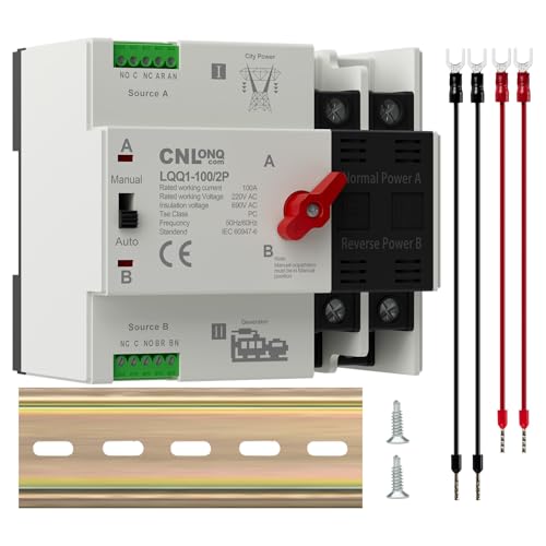 AC220V/240V 100Amp Automatic/Manual Transfer Switch 2P 50/60Hz, 2Poles Mini ATS Auto Dual Power Switch Automatic Changeover Fast Transfer for Home Generator, Soalr, Rv and Lv Power - size: 2P 100A 220V