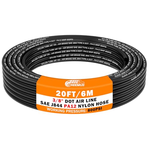 CheeMuii 20FT 3/8" DOT Air Line 3/8 Air Hose PA12 Nylon Pneumatic Tubing - color: Black, size: 3/8"OD-20FT