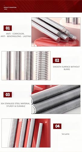 M6x 25mm Fully Threaded Rod 1mm Thread Pitch 304 Stainless Steel Right Hand Threaded Rods Bar Studs 20 Pcs - size: M6x25