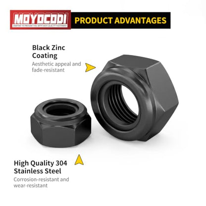 M4 (50 Pack) Nylon Insert Locknuts, Black Zinc Plated 18-8 (304) Stainless Steel Bright Finish Fully Thread - size: M4