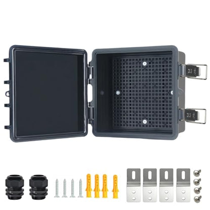 Electrical Junction Box, IP67 Waterproof Outdoor Box ABS Plastic Enclosure with Stainless Steel Latches & Brackets, Hinge Black Cover Project Box with Mounting Plate Outer size5.9"x5.9"x3.5" - color: Black, size: 5.9"x5.9"x3.5"