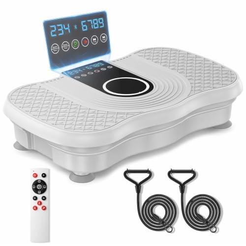 Vibration Plate Exercise Machine 450lbs Capacity Full Body Shaker Platform - color: Off-White