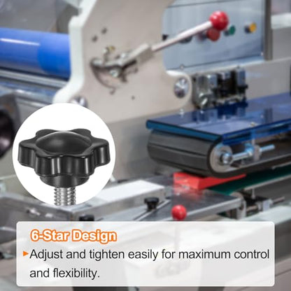 HARFINGTON 8pcs Star Knobs M6 x 25mm 304 Stainless Steel Threaded Stud 38mm Plastic 6-Star Head Hand Tightening Thumb Screw Clamping Jig Knob Handle, Black - size: M6 x 25mm x 38mm
