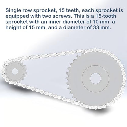 2Pcs 15 Tooth Roller Sprocket B Type, Single Strand 1/4 Inch Pitch, #25 Chain, 10mm Bore Black Oxide C45 Carbon Steel with Set Screws for ISO 04C