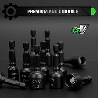 20-Piece Magnetic Nut Driver Set, Metric & SAE 1/4" Hex Shank, Drill Socket Set, Impact Driver Bit Set, Magnetic Bit Holder with Aluminum Alloy Snap Clip, Quick Change Tool - color: 20pcs 48mm Black