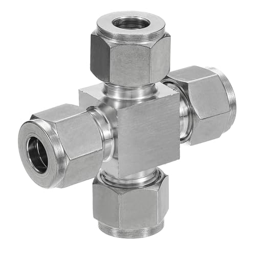 PATIKIL 304 Stainless Steel Cross Compression Tube Fitting 10mm, 3/8" ID, Pipes Adapter for Water Garden Irrigation System, Silver - size: 3/8 Inch