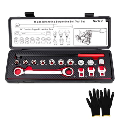 15PCS Serpentine Belt Tool Kit for Belt Removal & Installation