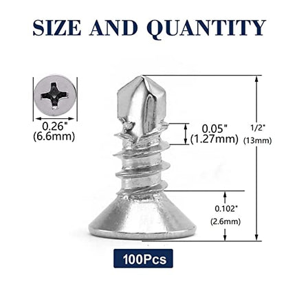 #6 x 1/2" Sheet Metal Screws 100Pcs 410 Stainless Steel Flat Head Fast Self Tapping Screws by SG TZH - size: #6 x 1/2"