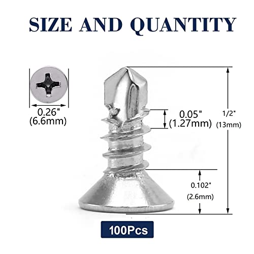 #6 x 1/2" Sheet Metal Screws 100Pcs 410 Stainless Steel Flat Head Fast Self Tapping Screws by SG TZH - size: #6 x 1/2"