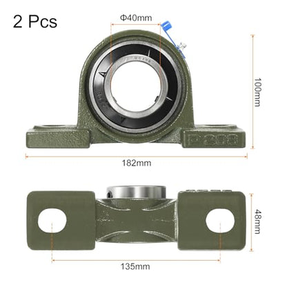 uxcell 2 Pcs UCP208 Pillow Block Bearings 40mm Bore Self Alignment, Solid Cast Iron Base Mounted Chrome Steel Bearings - size: UCP208