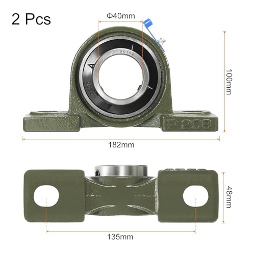 uxcell 2 Pcs UCP208 Pillow Block Bearings 40mm Bore Self Alignment, Solid Cast Iron Base Mounted Chrome Steel Bearings - size: UCP208