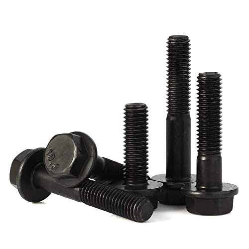 M6 x 60mm Flanged Hex Head Bolts Flange Hexagon Screws, Half Thread, Alloy Steel, Black Oxide Finish, Quantity 10 - size: M6-1.0 x 60mm