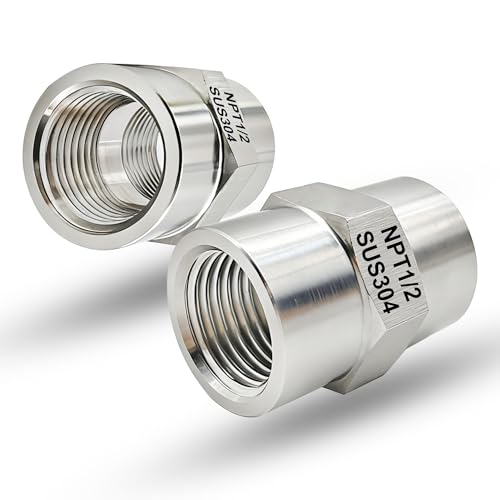 1/2 Inch NPT Female x 1/2 Inch NPT Female Pipe Fitting Coupler Connector, 304 Stainless Steel Hex Head Coupling Adapter for Air Water Gas Oil (1/2" female x 1/2" female) - size: 1/2" female x 1/2" female
