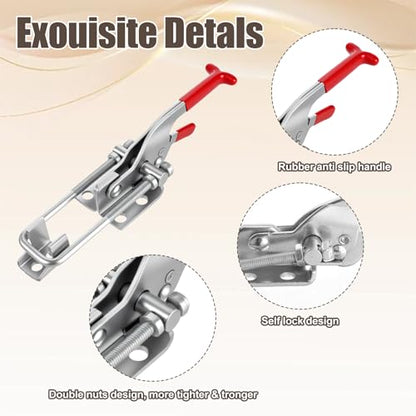 Heavy Duty Toggle Clamp Capacity 2000lbs, 304 Stainless Steel Adjustable U Bolt Self-Lock Latch for Tire Carrier, 90 Degree Lock for Cam Sliding Door