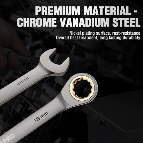 WORKPRO 22 PCS Ratchet Combination Wrench Set with Tool Box, Nickel Plating - style: Regular & Nickel Plating
