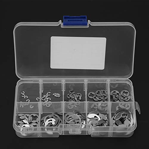 120Pcs E Clip Retaining Snap Opening Ring Circlip Kit, 10 Size 1.5/2/3/4/5/6/7/8/9/10mm with Plastic Box, 304 Stainless Steel E Clips Assortment Kit