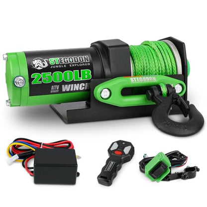 2500 lb. ATV/UTV Electric Winch, 12V Waterproof Synthetic Rope Winch,Electric Winch with Wired Remote and Wireless Remote for ATV UTV Towing,Boat,Off-Road - style: 2500LB Synthetic Rope