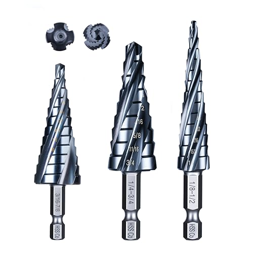 toolant M35 Cobalt Step Drill Bit Set, 3pcs, 1/8"-7/8", 1/4" Hex Shank - size: 1/8" - 7/8" (3pcs Set)