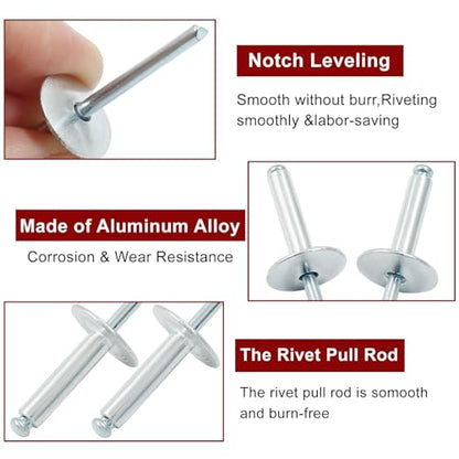 Aluminum Blind Rivets, 3/16" x 1", Silver, 60 Pcs - color: Silver, size: 3/16" x 1"