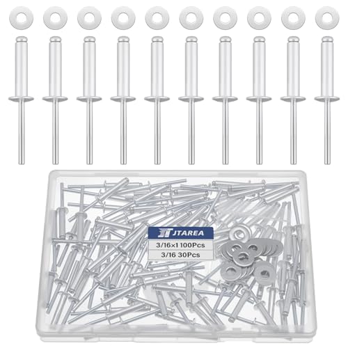 130pcs 3/16" x 1" Silver Aluminum Pop Rivets with Stainless Steel Washers 4.8 x 25mm Blind Rivet Assortment Kit - size: 3/16*1