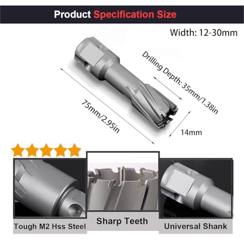 SagaSave 14MM x 35MM High Speed Steel Cyclone Annular Cutter，Metal Hole Cutter for Stainless Steel, Metal, Iron, Steel, Brass,Wood 1PCS - size: 14mmX35MM