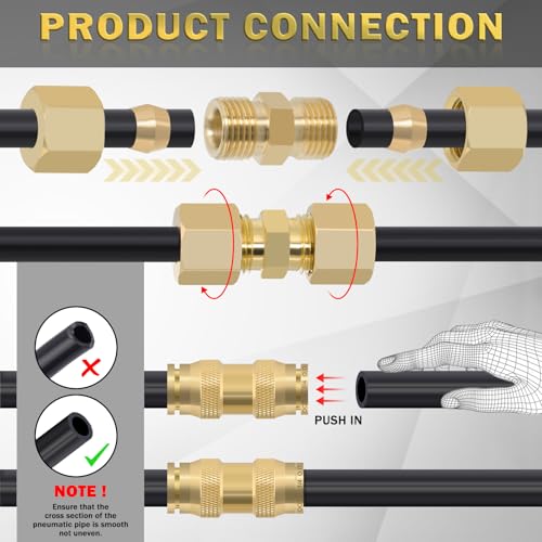 178 Pcs DOT Quick Push to Connect Fittings Straight Union & Brass Compression Tube Fittings 1/8" 5/32"1/4"5/16"3/8" 1/2" Air Line Fittings Push Lock Air Hose Fittings with Compression Union - size: 179PCS DOT&Compression Fittings
