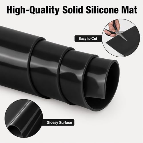 3 Pack Silicone Rubber Sheeting, 11.5" x 11.5" x 1/24" Thick, Flexible Heat Resistant Silicone Gasket Sheet, 60A Durometer for Seals, Pads, Insulation, DIY Craft Projects - color: Black