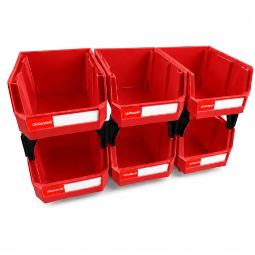 6 Pack Stackable Plastic Parts Bins, 5x4x3 in, Red - color: Red-6 Pack, size: 5"x4"x3"