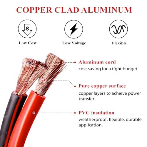 2 AWG Battery Cable, 2 Gauge CCA Wire 2FT Each Black & Red - color: Black and Red, size: 2 Feet Each w/o Cable Sleeve