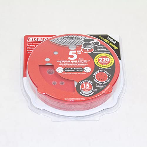 Diablo Hook and Lock ROS Sanding Discs - 5", 220 Grit, Ultra Fine, 15-Pack