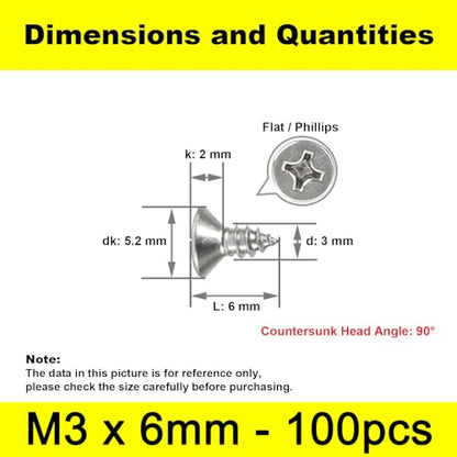 #4 x 1/4" (M3x6mm) 304 Stainless Steel Flat Head Wood Screws, 100pcs - size: #4 x 1/4''-100pcs