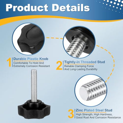 HARFINGTON 6Pcs Star Knob Handle M6 x 30mm Male Thread Metric Carbon Steel - size: M6 x 30mm