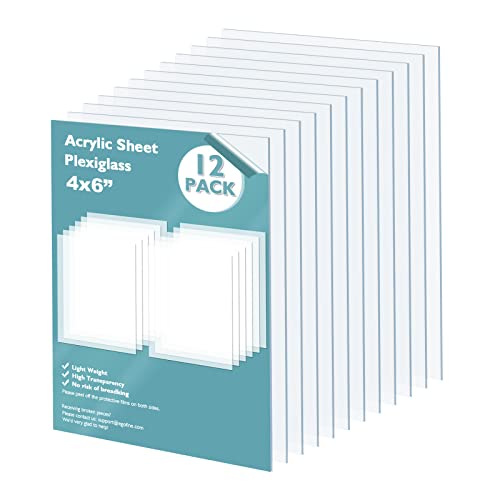 Egofine Plexiglass Sheets Acrylic Sheets 12 Pack of 4x6’’ 0.04 Thick Clear Plastic Cast Transparent Plexi Glass for Crafting Projects, Replacement Picture Frame Glass, DIY Display, Easy to Cut - color: Clear, size: 4x6"