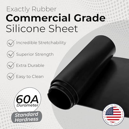 Exactly Rubber - Commercial Grade Silicone Sheet, 60A Durometer Silicone Mat, -80 to 450°F Temperature Resistant Rubber Mat, Rubber Sheet with 350% Elongation, Made in The USA, 1/16 x 3" x 9", Black - color: Black, size: 1/16 x3 x9