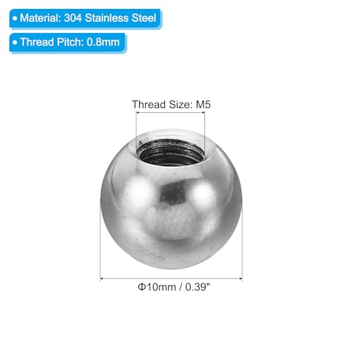 PATIKIL M5x10mm Ball Nuts Knob, 10 Pack Female Thread 304 Stainless Steel Round Blind Hole Screw Cap Cover for Lighting Machinery DIY Decoration, Silver - size: M5x10mm