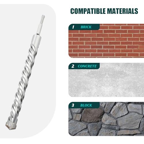 2 Pcs 5/8"x 14.2"(16x360mm) SDS Plus Rotary Hammer Bit for Concrete - style: 5/8 in x 14.2 in (16 x 360mm)