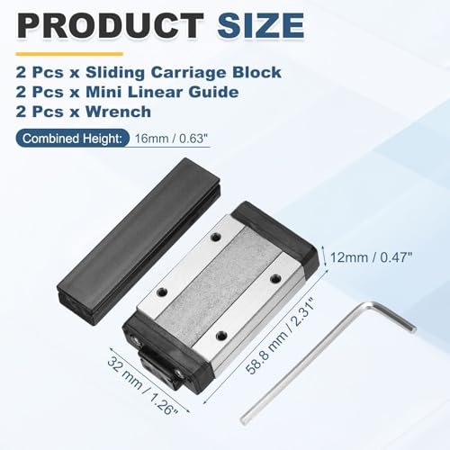 uxcell MGN15H Linear Bearing Sliding Carriage Block w Mini Guide & Wrench