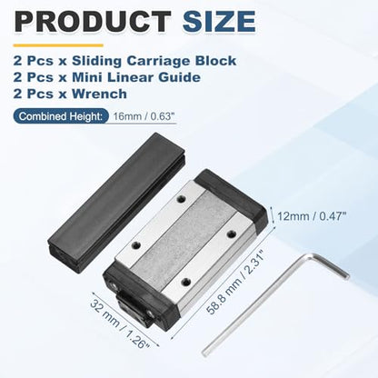 uxcell MGN15H Linear Bearing Sliding Carriage Block w Mini Guide & Wrench