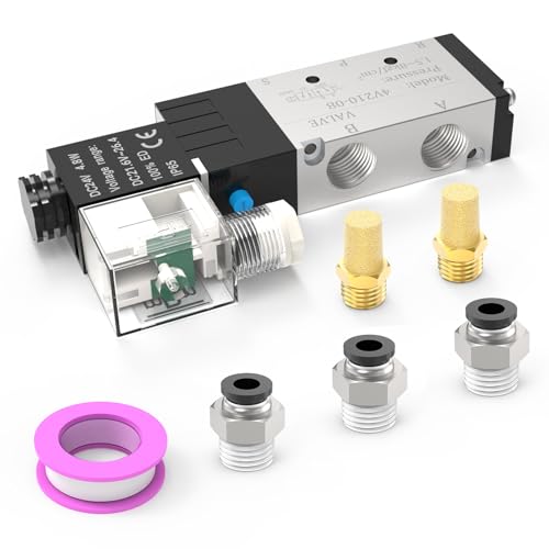 4V210-08 5-Way/2-Position Electric Solenoid Valve 1/4"NPT – Pilot-Operated DC24V, Aluminum Body with Lampshade Junction Box - size: DC24V-Junction Box
