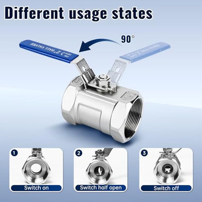 2 Pack 304 Stainless Steel Ball Valves, 2" NPT Female Standard Port Shut Off Valve with Locking Handle Heavy Duty 1000 WOG for Home and Industrial (2 Inch) - size: 2 Inch