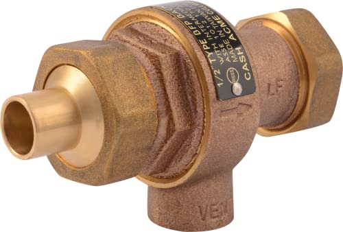 Cash Acme 1/2 Inch BFP Dual Check Valve, Copper Sweat Unions, 22760-0000LF - size: 1/2 in